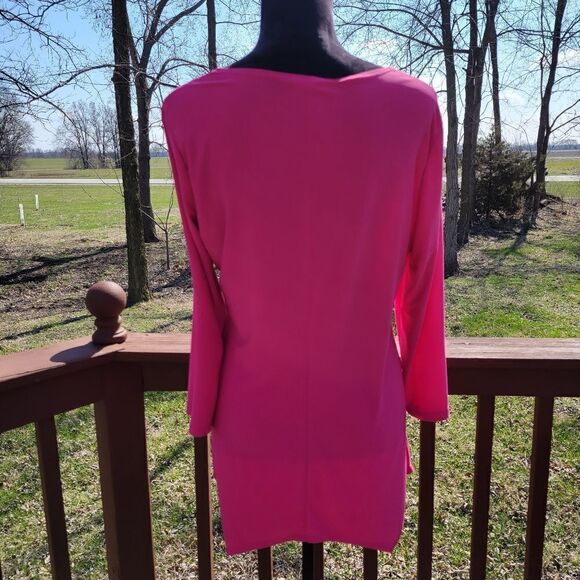 Slinky Brand Hot Pink Long Sleeve Handkerchief Hem Round Neck Tunic Top Size M - Picture 6 of 14